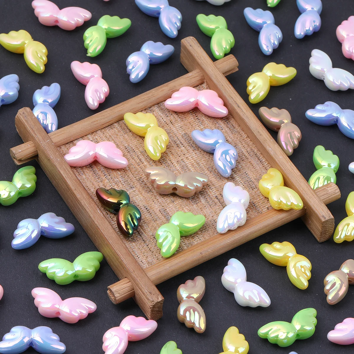 15/30pcs Random Color AB Aurora Angel Wing Acrylic Beads 9*21mm For DIY Bracelet Necklace Hair Accessories Craft Making