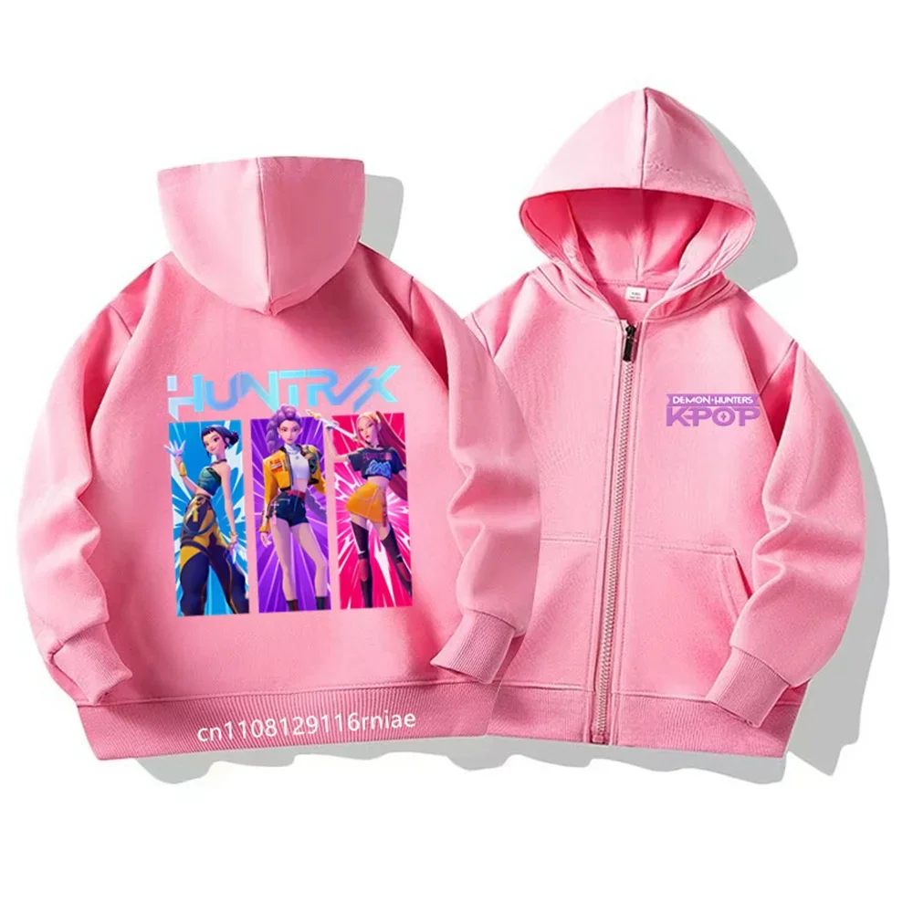 هوديي KPop شيطان الصيادين الأطفال بلايز سستة نمط معطف الفتيان الفتيات السود الوردي ملابس الأطفال مناسبة سن 3-12 البلوز #4