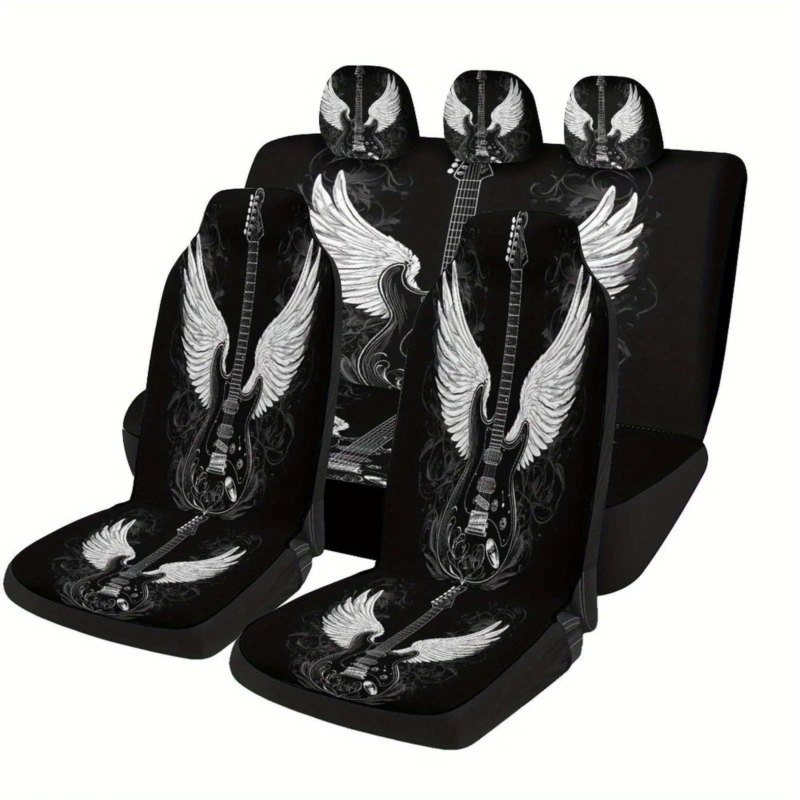 

Набор чехлов для автомобильных сидений с дизайном в виде крылатой гитары, подходит для большинства автомобилей, модные декоративные защитные чехлы для сидений, полный комплект, Ca