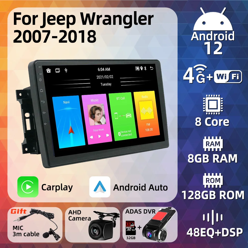 Car Radio 2Din Android for Jeep Wrangler 2007 - 2018 Stereo Touch Screen GPS Navigation Autoradio Multimedia Player Audio Auto