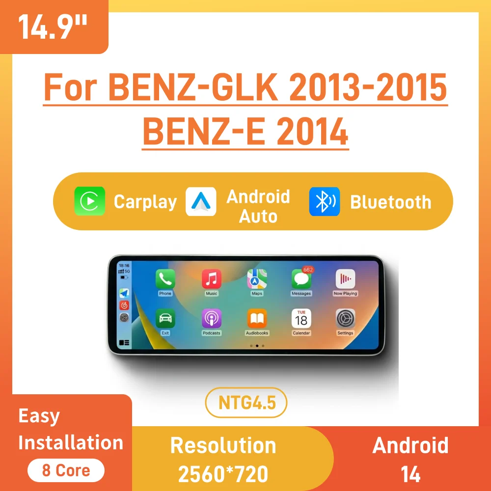 14.9 Inch Android 14 Car Radio For Mercedes Benz GLK 2013-2015 E-Class 2014 NTG4.5 Wireless CarPlay Android Auto