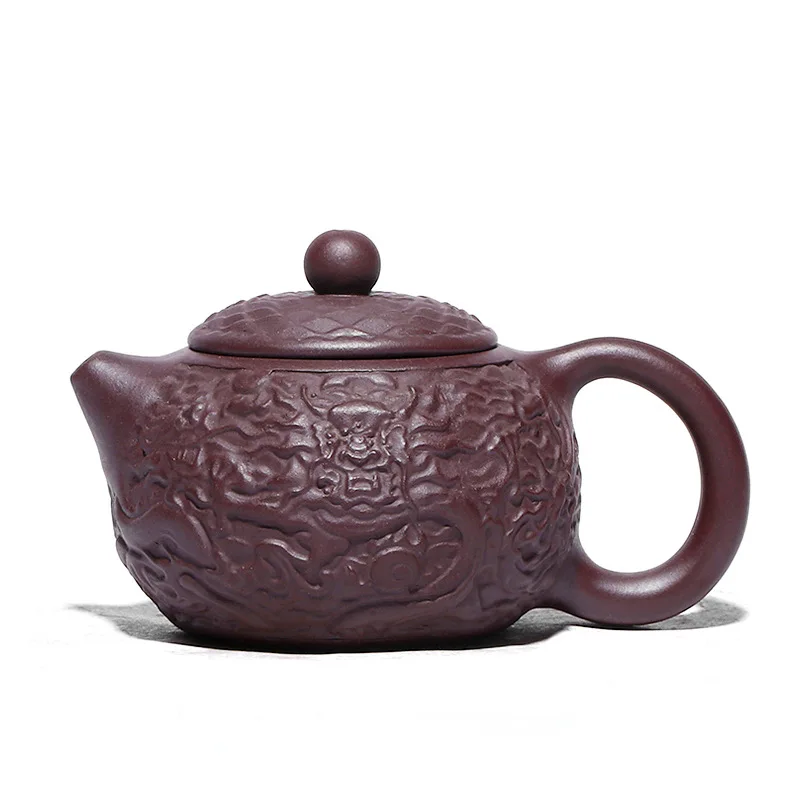 2026 Yixing Purple Clay Purple Xianglong Xishi pot embossed tea set purple sand teapot Yixing handmade teapot - view 5
