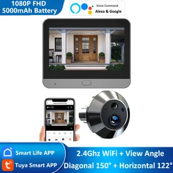 Tuya Smart 3MP 140° Wide View Angle Digital Peephole Eye Viewer WiFi IR PIR Detection No Red Exposure Door Camera Alexa Google