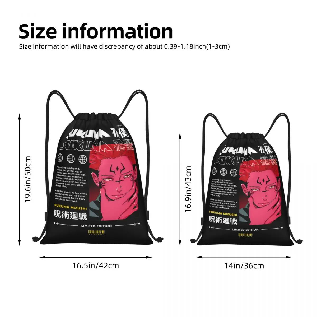 SUKUNA Jujutsu Kaisen Japanese Anime Drawstring Bags Sports Backpack Gym Sackpack Water Resistant String Bags for Exercise