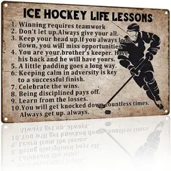 Aluminum Art Painting Tin Sign Ice Hockey Poster Hockey Decor For Boys Room Ice Hockey Wall Art Life Lessons for Bars Restaurant