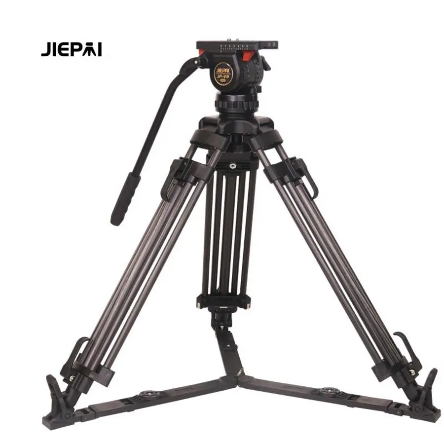 Photography Jiepai V8 Professional Broadcast CCTV Heavy Duty Video Camera Aluminum Tripod With Fluid Head