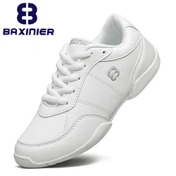 BAXINIER Girls White Cheerleading Shoes Lightweight Youth Cheer Competition Sneakers Kids Training Dance Shoes