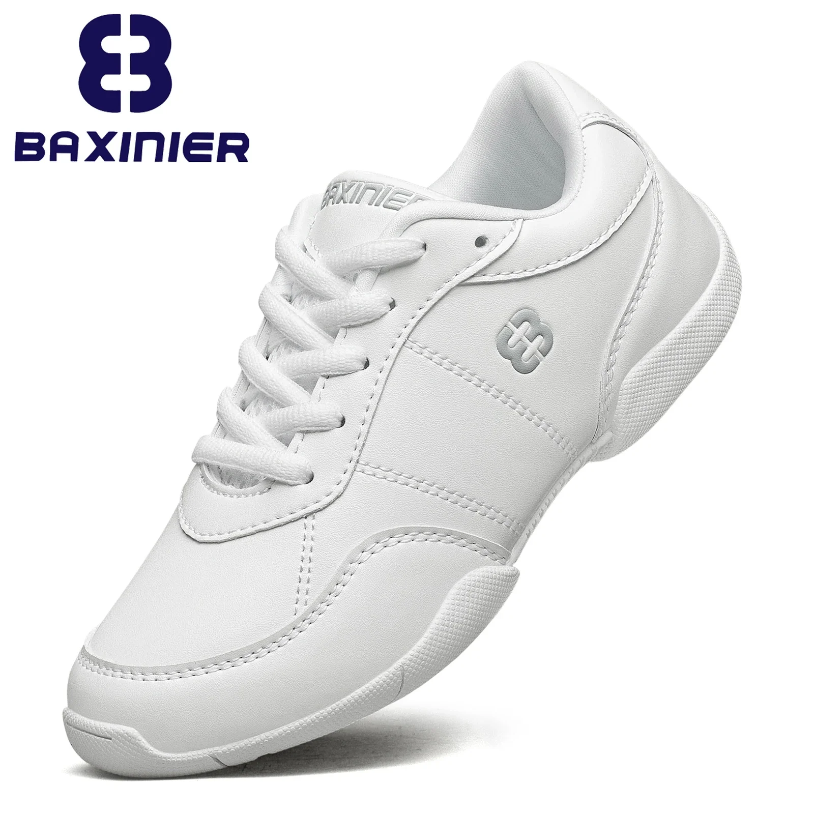 BAXINIER Girls White Cheerleading Shoes Lightweight Youth Cheer Competition Sneakers Kids Training Dance Shoes