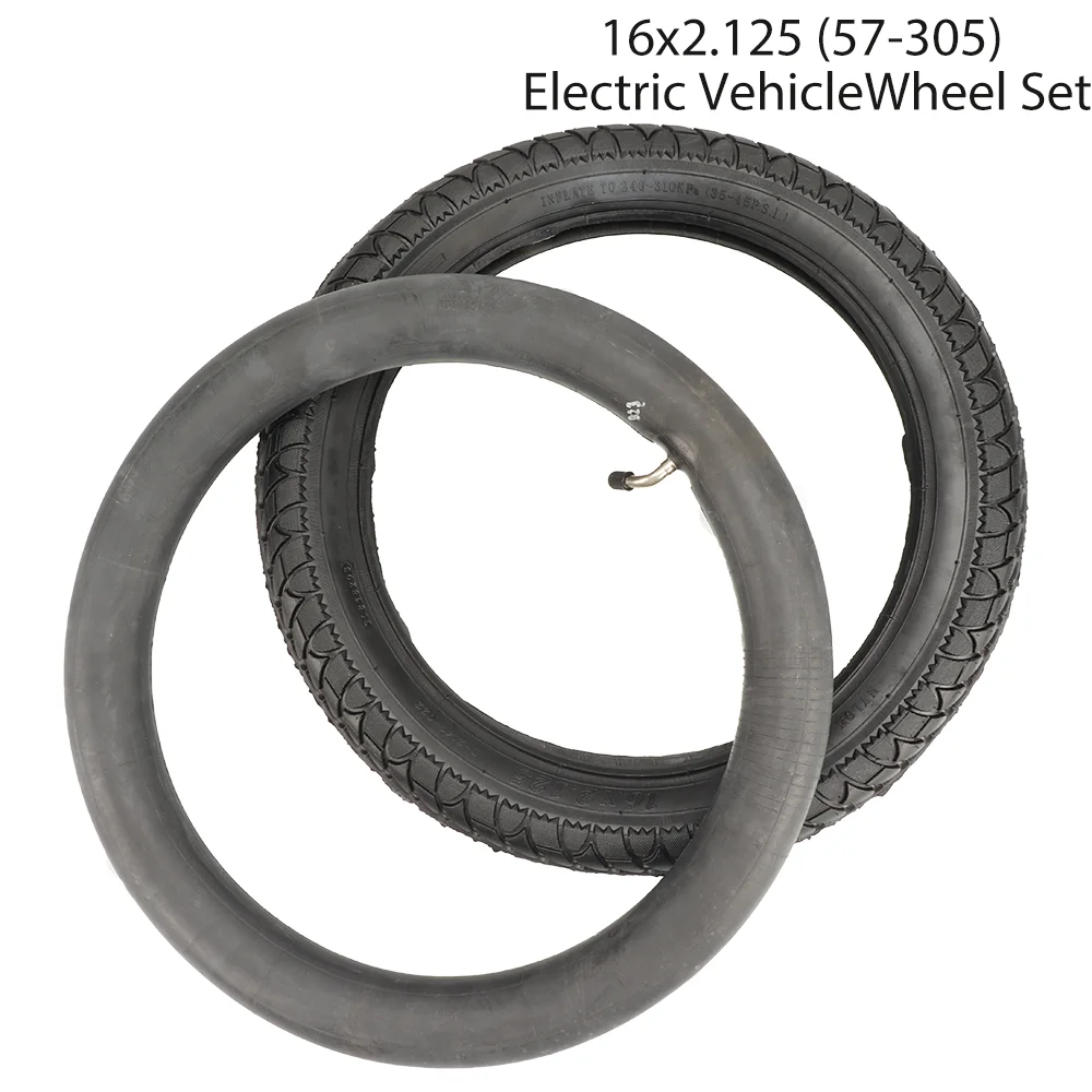 16x2.125/57-305 Fahrradreifen- und Schlauchsatz mit abgewinkeltem Ventilschaft für Elektrofahrräder, Fahrräder, Motorräder RoyalBaby Kinderfahrräder 16''