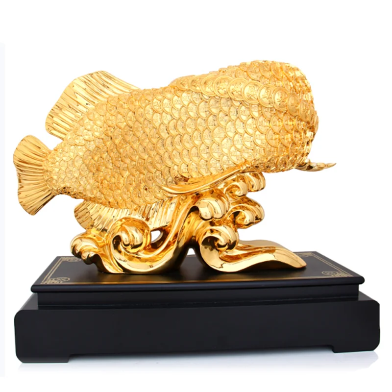 Chinese Style Golden Arowana Resin Statue Ornaments Living Room Wine Cabinet Lucky Fortune Decoration Housewarming Gifts