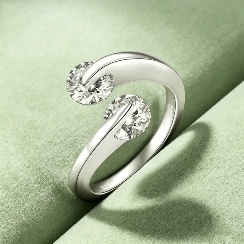 Anziw 925 Sterling Silver 6.5mm Moissanite Two-stone Sweet Intertwined Ring for Women Open Rings Promise Wedding Jewelry Gifts