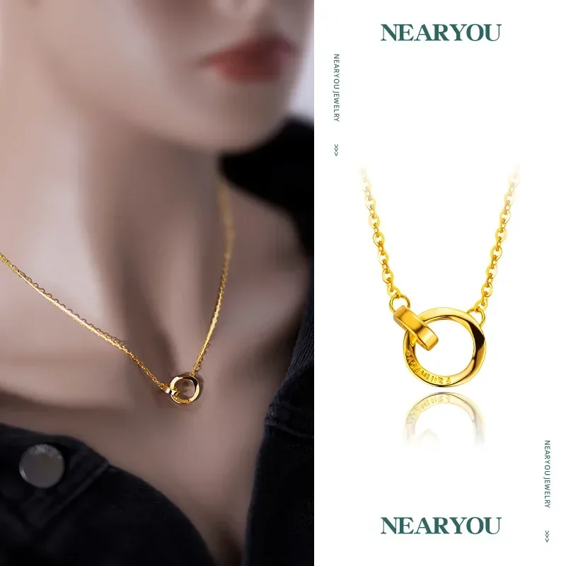 

999 real gold Mobius ring necklace for women in the gold store 5D interlocking clavicle necklace 24k