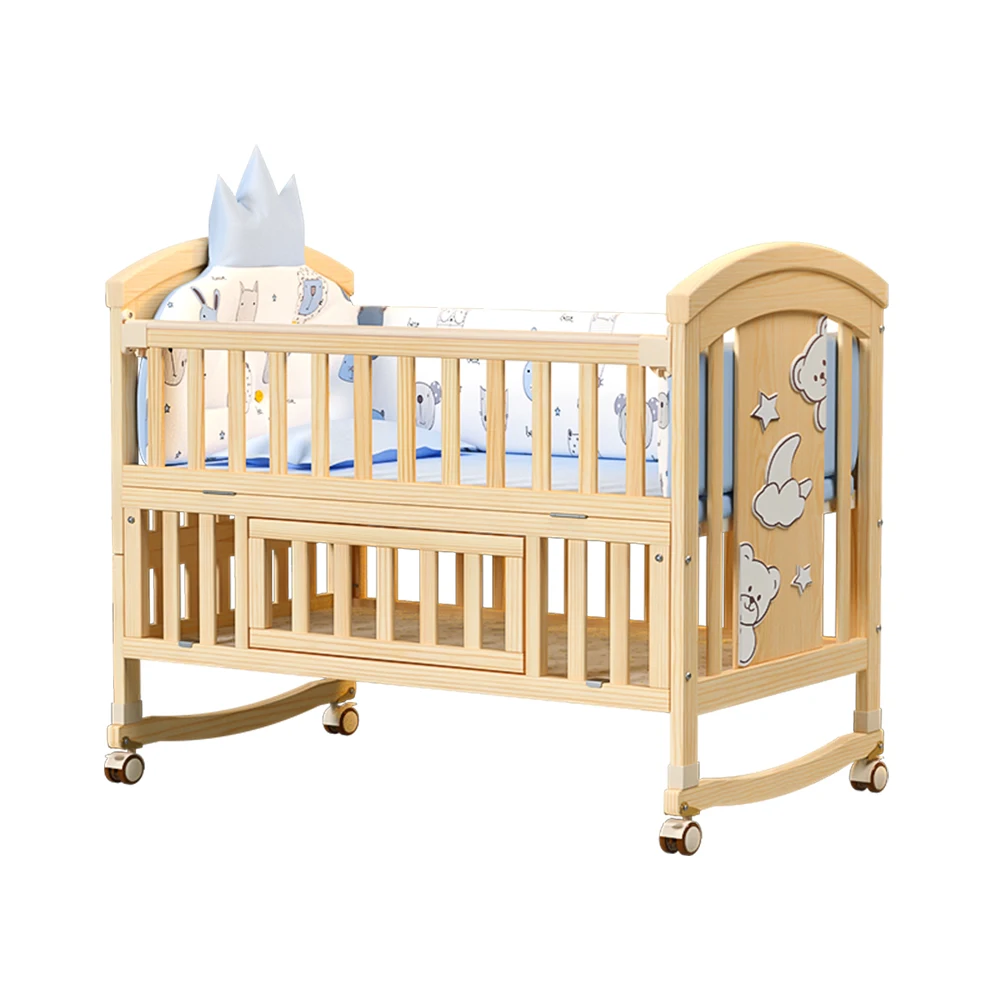 

Customizable 5 in 1 Multifuncional Wooden Baby Bassinet Crib Convertible Baby Small Bed