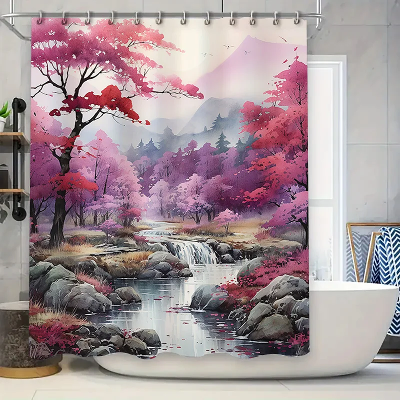 

Акварельный лес занавеска для душа розовое фиолетовое дерево цветочный декор для ванной комнаты