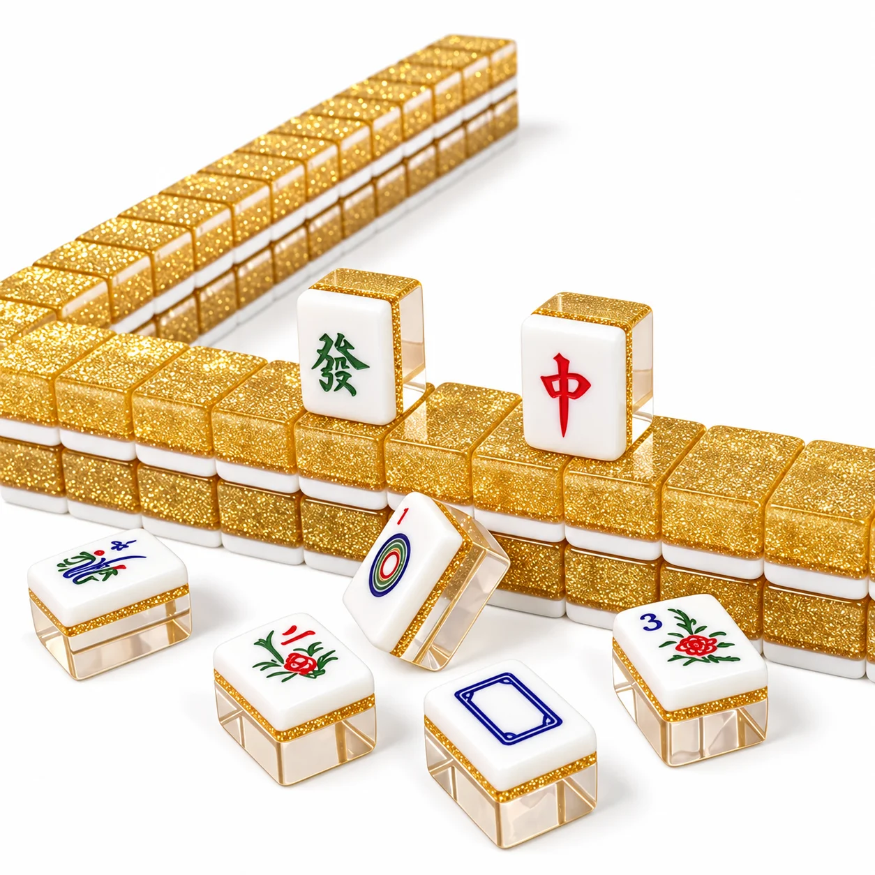 Double‑Layer Gold Glitter Crystal American Mahjong Set High Transparent Acrylic 144 Tiles 32mm Family Game Night Christmas Gift