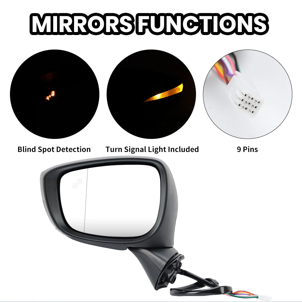 9 دبابيس مرآة الرؤية الخلفية الجمعية لمازدا CX-5 GH KE 2015 2016 2017 الطاقة للطي ساخنة العمياء الجانب مرآة اكسسوارات السيارات