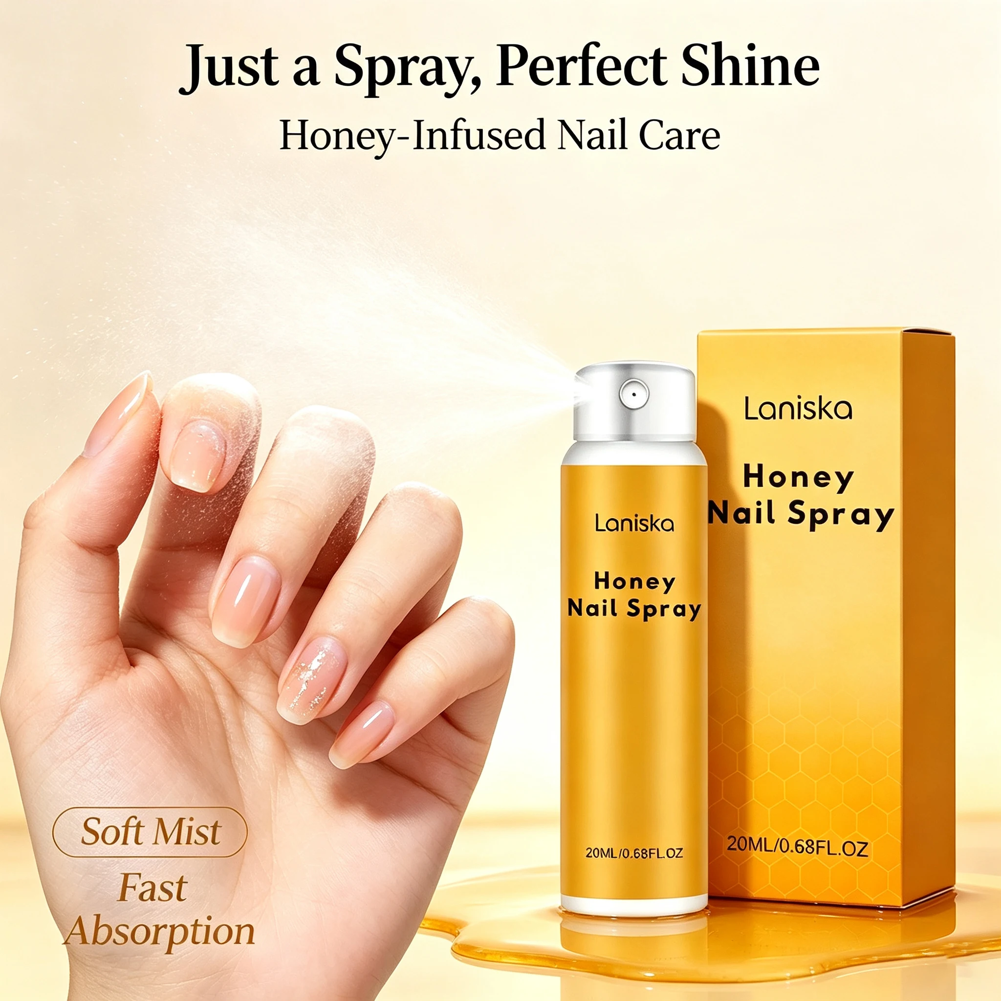 Honey  Nail Repair Spray Panthenol Strengthening Cuticle Care Spray for Damaged Toenails Dry Skin Around Nails Fast Acting