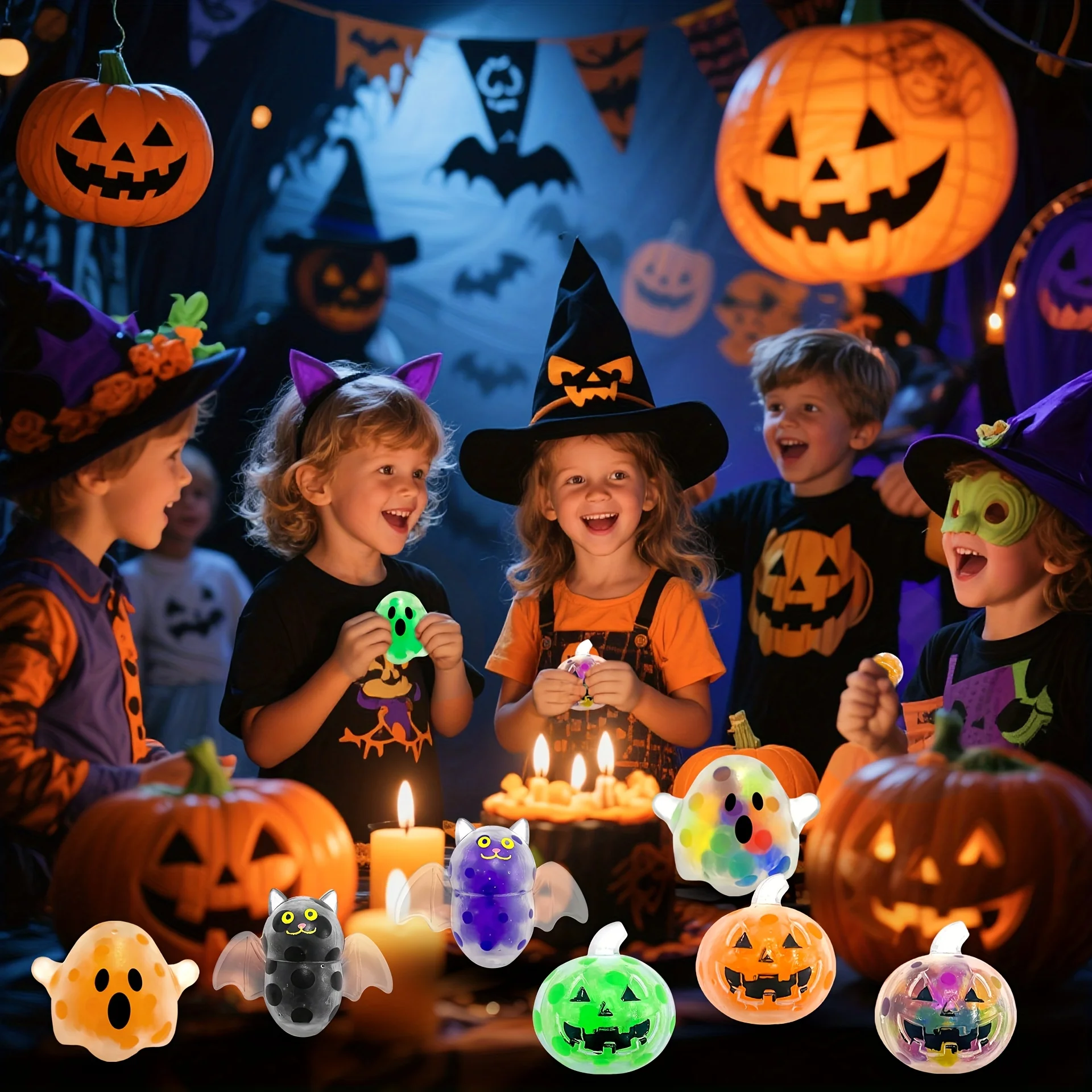 20 stuks nieuwe Halloween stressknipspeelgoed, willekeurige kleuren, Halloween-thema kralenknipspeelgoed, spook, vleermuis, pompoenvormen, knijpspeelgoed, geschikt voor vakantiegeschenken, kantoor stressverlichting, ontspannen en focus, klaslokaalbeloningen