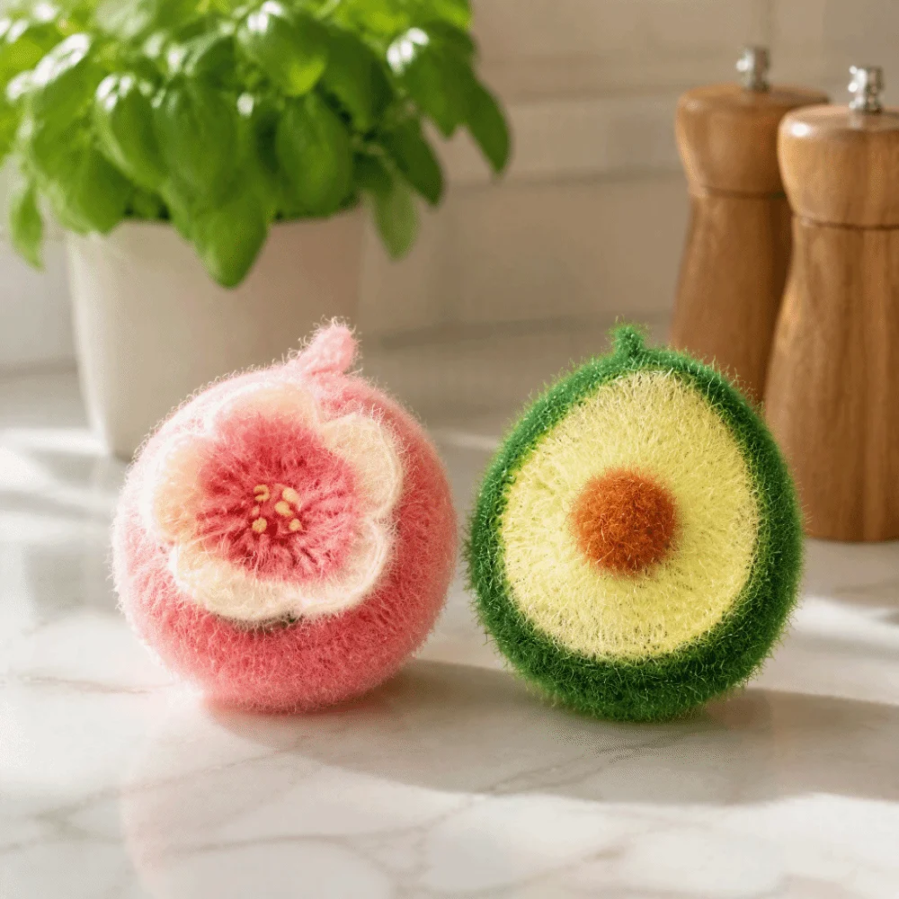 Cute Avocado Shaped Dish Sponge Absorbent Creative Dishcloth Non Scratch Non-stick Oil Scouring Pads Cleaning Tools
