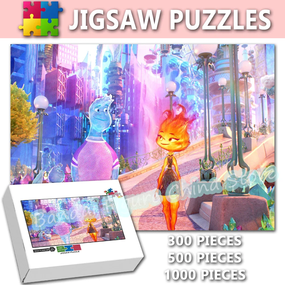 Elemental Disney Pixar Movies Stress Relief Toys Puzzle Fire and Water Adventure Story 300/500/1000 Pieces Anime Jigsaw Puzzle