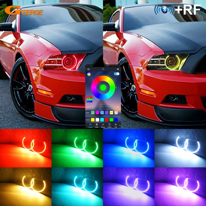 For Ford Mustang 2013 2014 RF Remote Bluetooth-Compatible APP Multi-Color Ultra Bright RGB LED Angel Eyes Kit Halo Rings