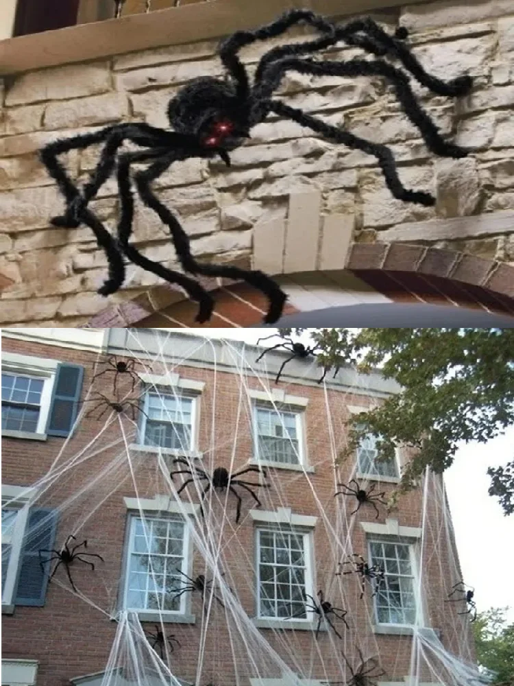 Halloween Duży Pluszowy Pająk Horror Dekoracja Halloweenowa Rekwizyt na Imprezę Ogrodowy Gigantyczny Pająk Dekoracja 30-200cm Dowcip do Pokoju Czarny Pająk — 2