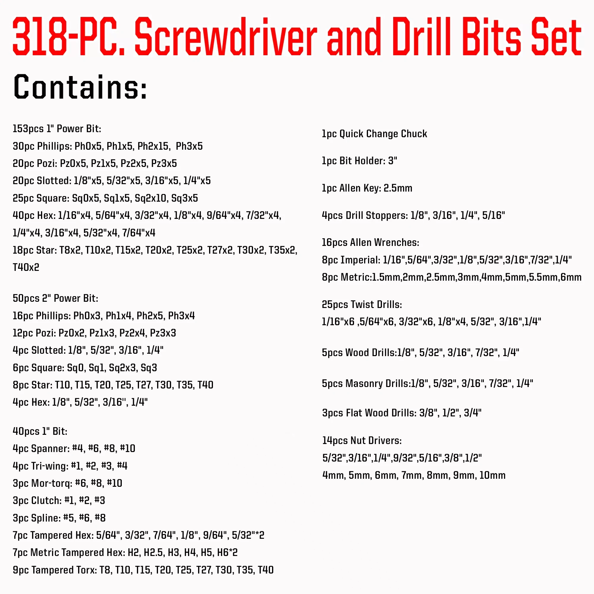 318pcs/set Drill Bit Set With Storage Box HSS Twist Drill Bit Screwdriver Bit Set Titanium Coated Wood Metal Drill Bits