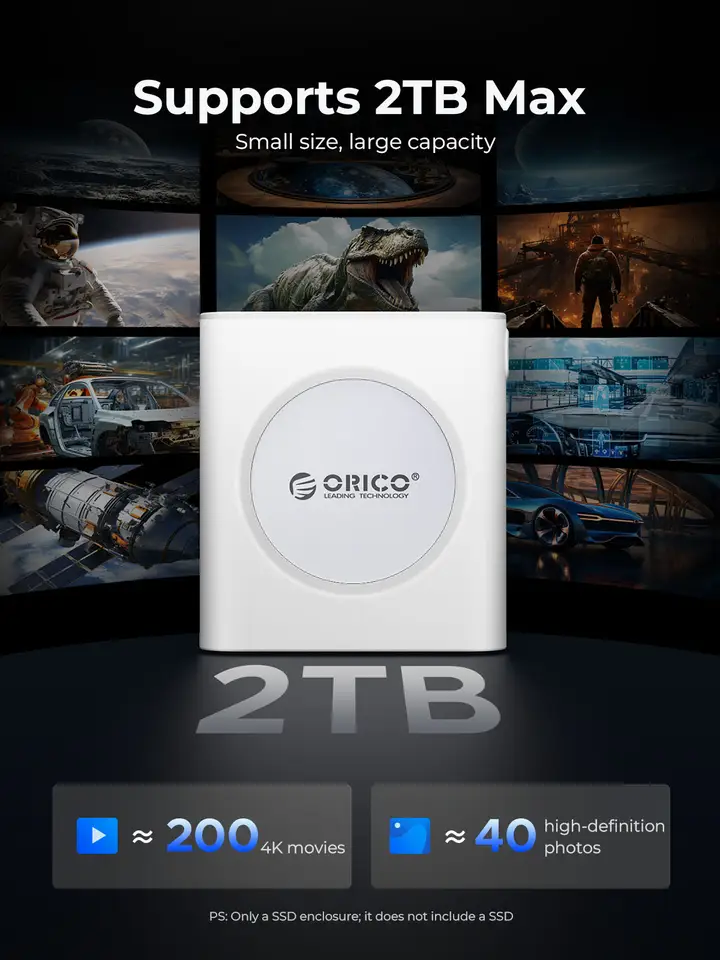 علبة ORICO M.2 2230 NVMe SSD، USB C 3.2 Gen 2 Type-C بسرعة 10 جيجابت في الثانية، محول NVMe PCI-E، علبة خارجية من الألومنيوم متوافقة مع iPhone15/16 Pro وiPad - 2