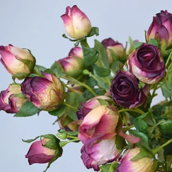 50CM Retro Burnt Edge 7-head Rose Artificial Flower Wedding Bouquet Home Decoration Flower Arrangement  Simulation Dry Flower