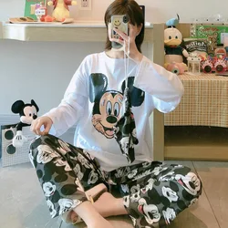 Disney Women Pajamas Cute Lion King Print Autumn Long Sleeve Trousers 2pcs Mickey Minnie Donald Duck Cartoon Pajamas Homewear