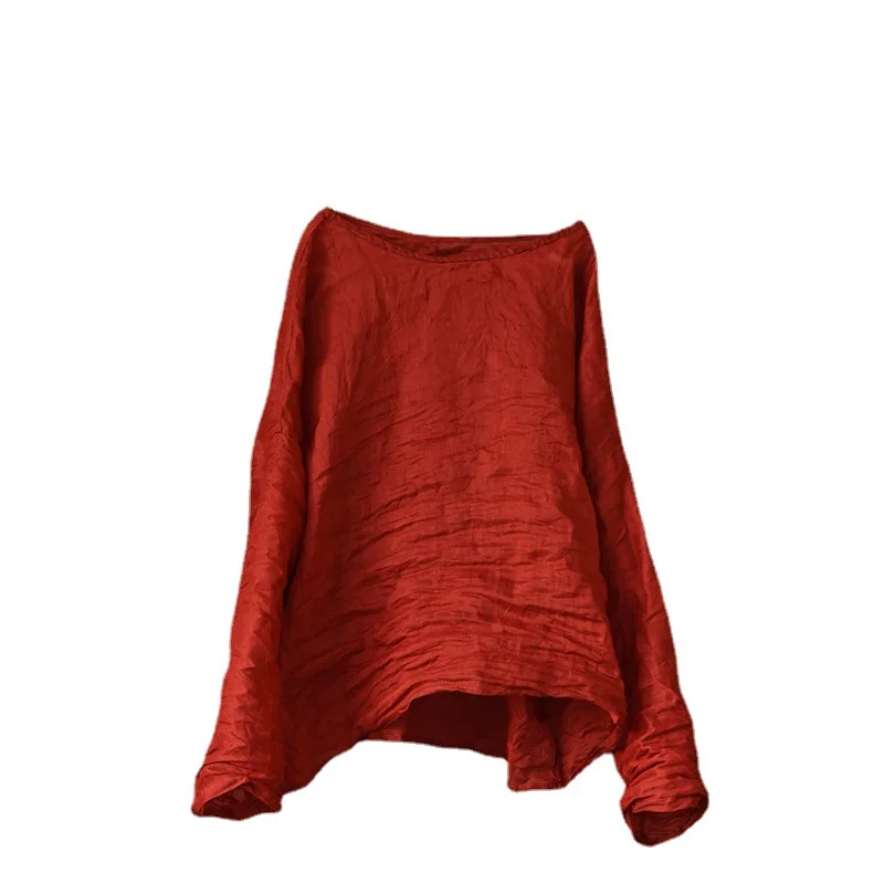 

Lightweight Long Sve round Ne Hand Sewn Simple Sle Pure Color Cotton Linen Blend Women's irt Comfortable Loose Fit