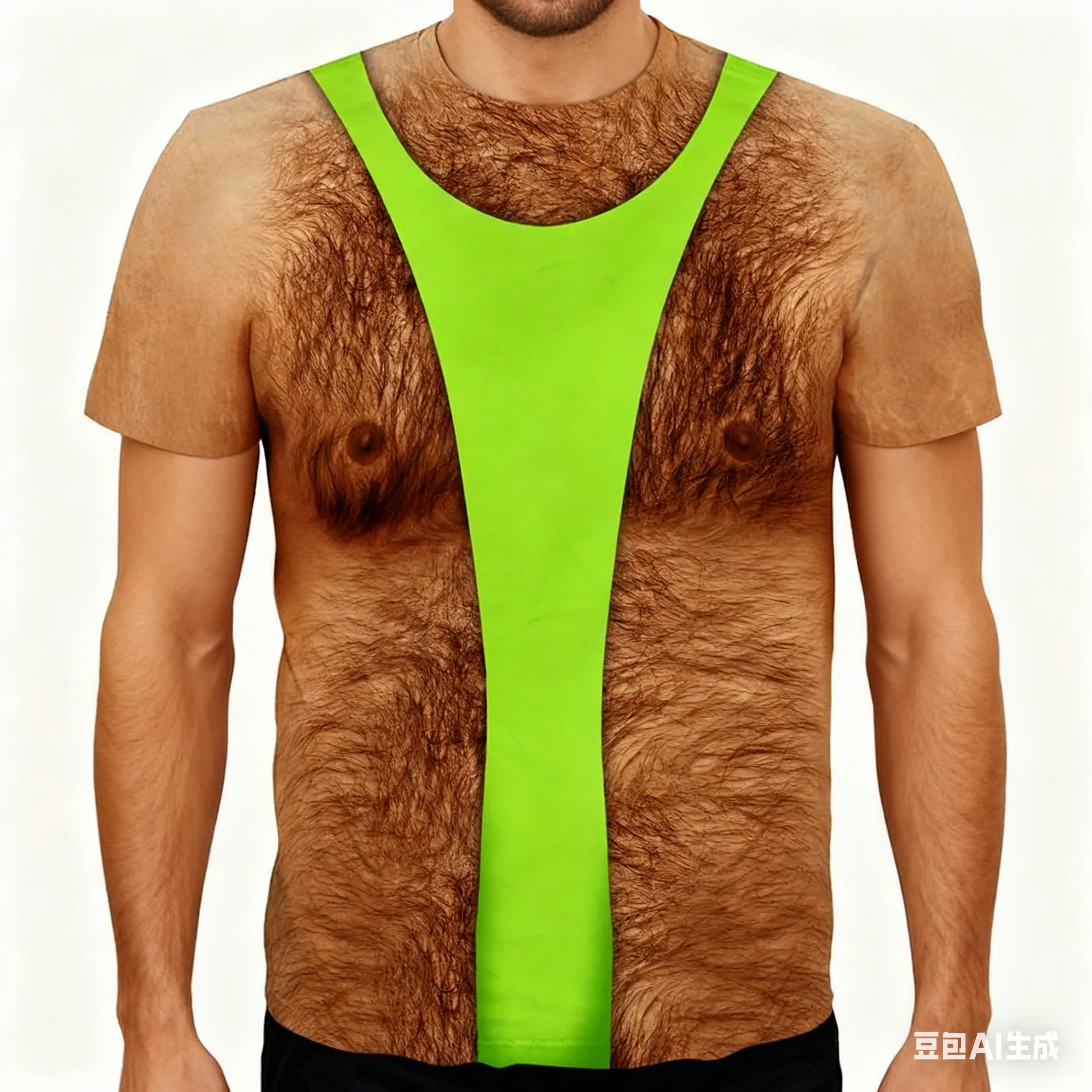 2025 Fashion Hairy Chest Graphic Printed T Shirt Muscle Fake Abs Short Sleeve T-shirt Summer Cosplay Breathable Comfortable Tees