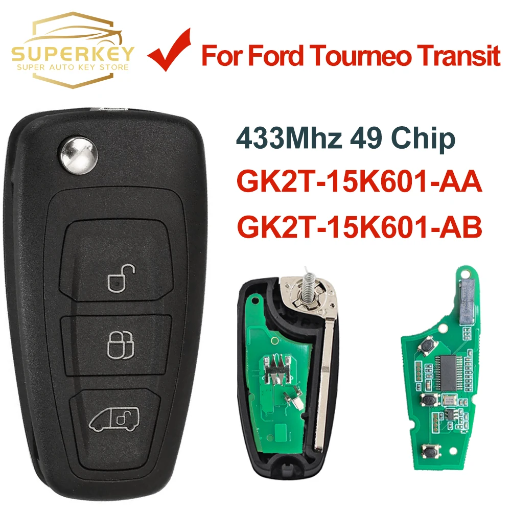 SUPERKEY GK2T-15K601-AB 433.92MHz FSK Flip Remote Key Fob For Ford Transit Tourneo Custom 2016 2017 2018 2020 GK2T-15K601-AA