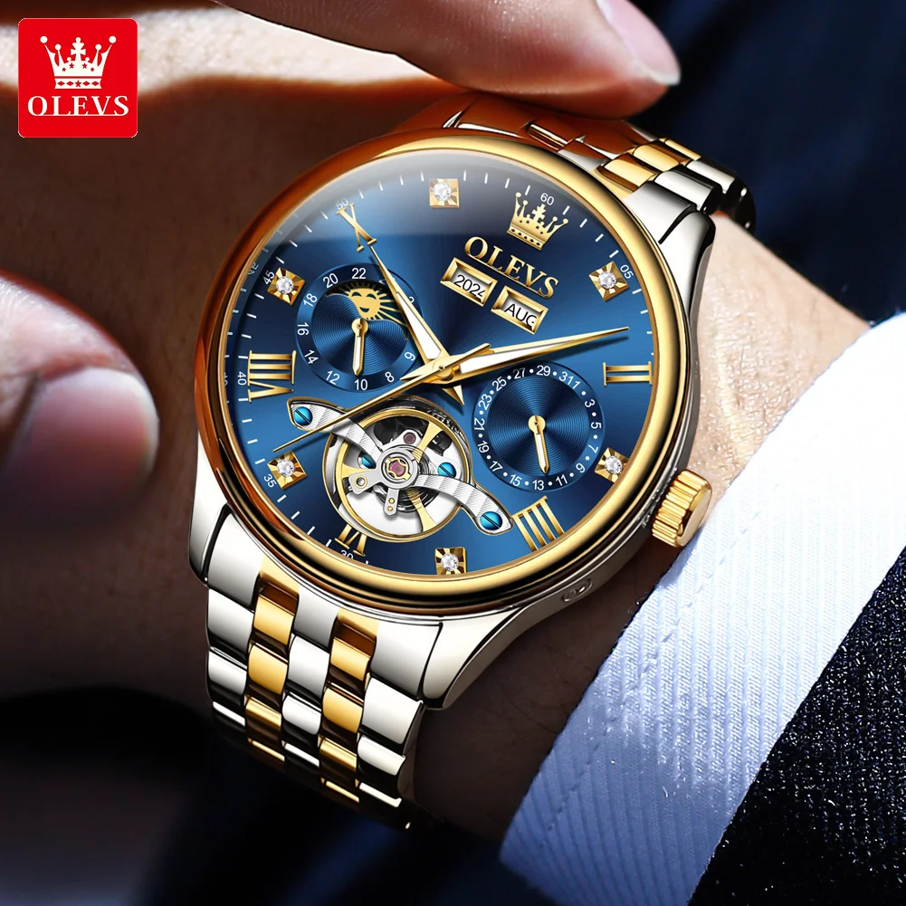 OLEVS 6691นาฬิกาผู้ชาย, นาฬิกากลไกอัตโนมัติอเนกประสงค์กันน้ำข้างแรม