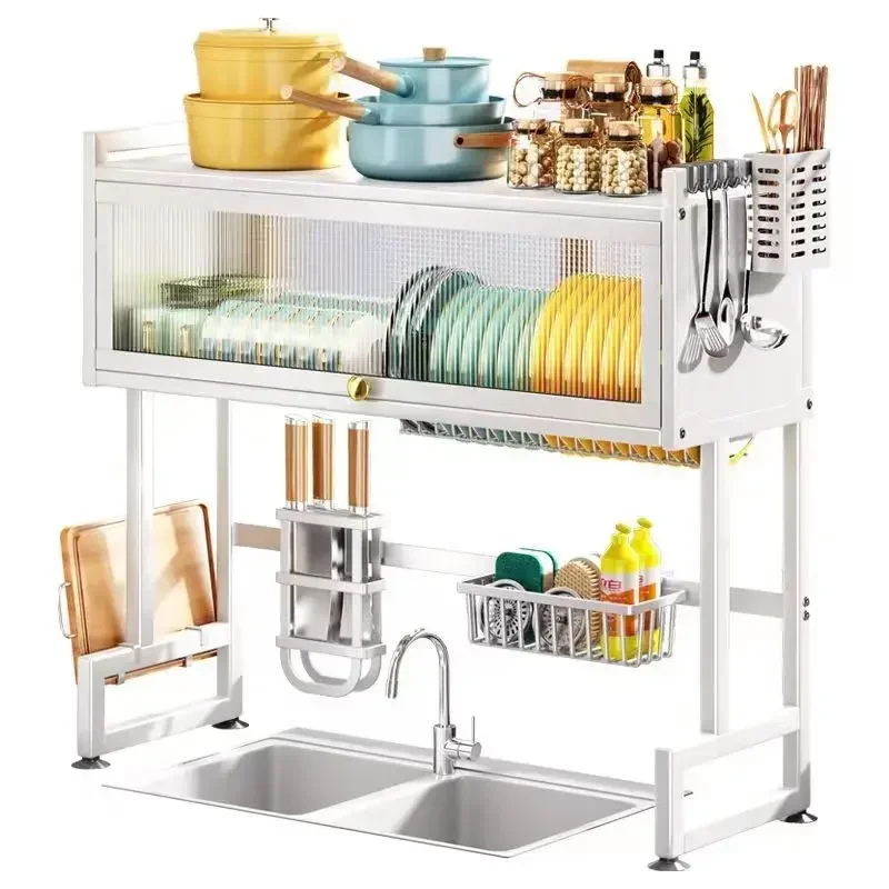 Kitchen Shelf Flip Cabinet Dustproof Sink Dish Rack Bowls and Chopsticks Organizer for Efficient Kitchenware Placement