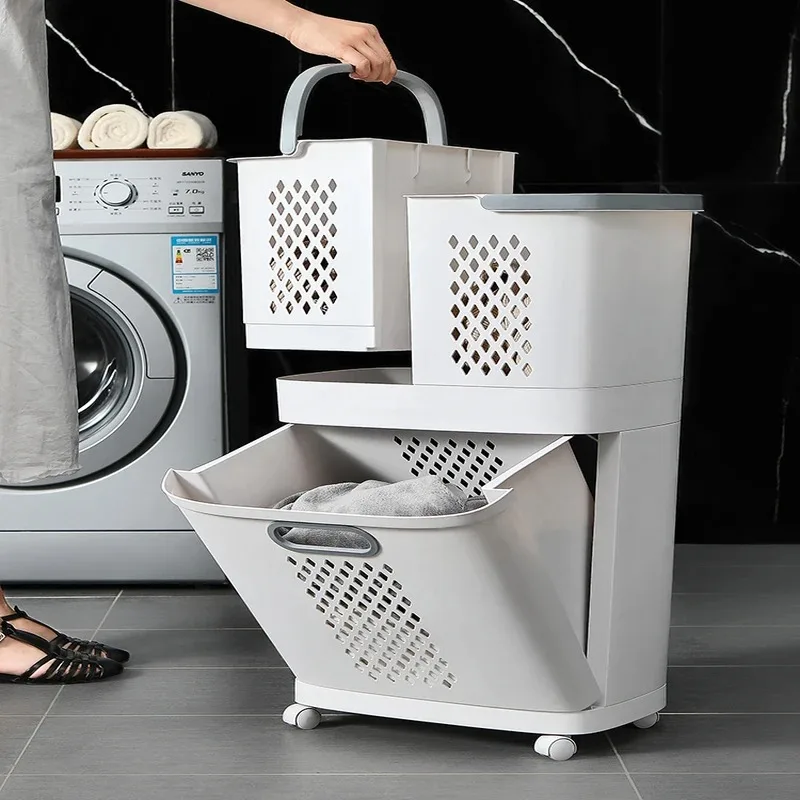 Universal Wheel Design Laundry Basket, Ins Style Clothes Storage, Hollow-Out Design, Household Classification Solution