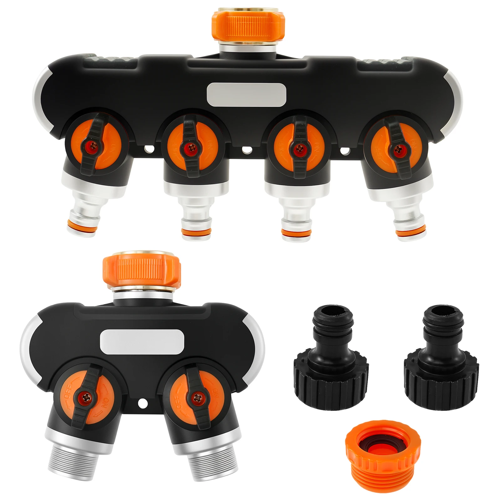 

4-Way Splitter 3/4"and 1/2" Water Connection Distributor Adjustable Water Flow Water Tap Splitter for Outdoor Tap Garden Hoses