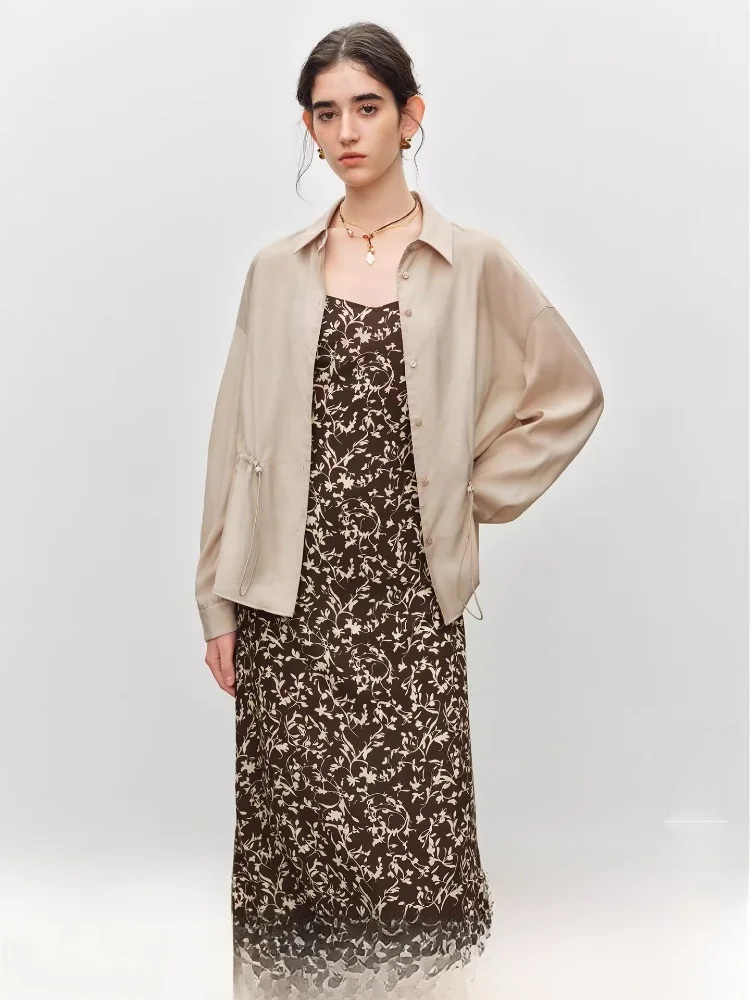 

Waist-Cinching Floral Print Long Sleeve Shirt And Halter Dress Set Casual Style Summer Fashion Women's Two-Piece Suit from China