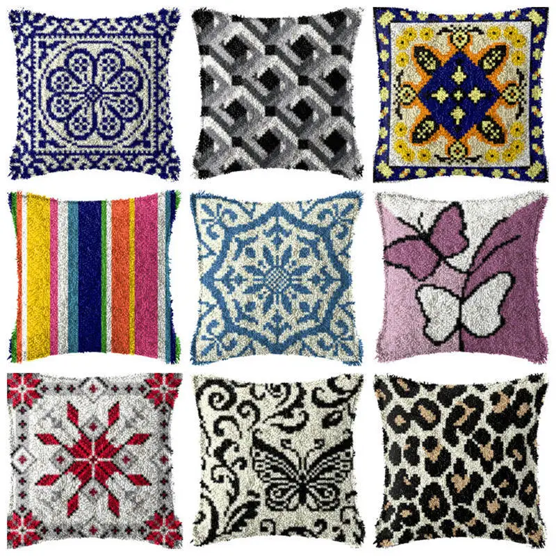 DIY Latch Hook Vintage Cushion Pillowcase Canvas Crocheting Foamiran Carpet Embroidery Carpet Latch Hook Kit Knitted Knot Pillow