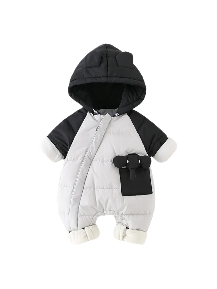 Thiened down Overall Suit for Babies And Toddlers Cute Winter Outwear Casual Sle Removable Hood White Du down Filling
