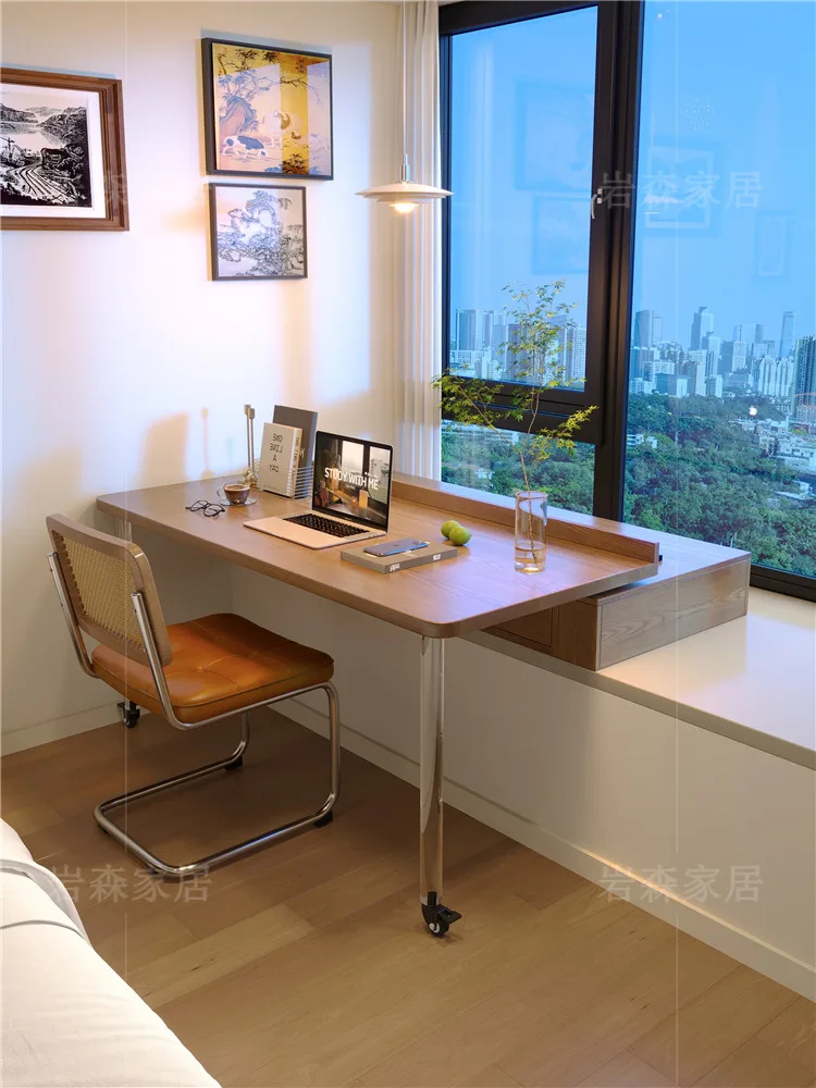 

bay window solid wood push-pull desk balcony acrylic computer table with pulley window sill custom telescopic learning desk