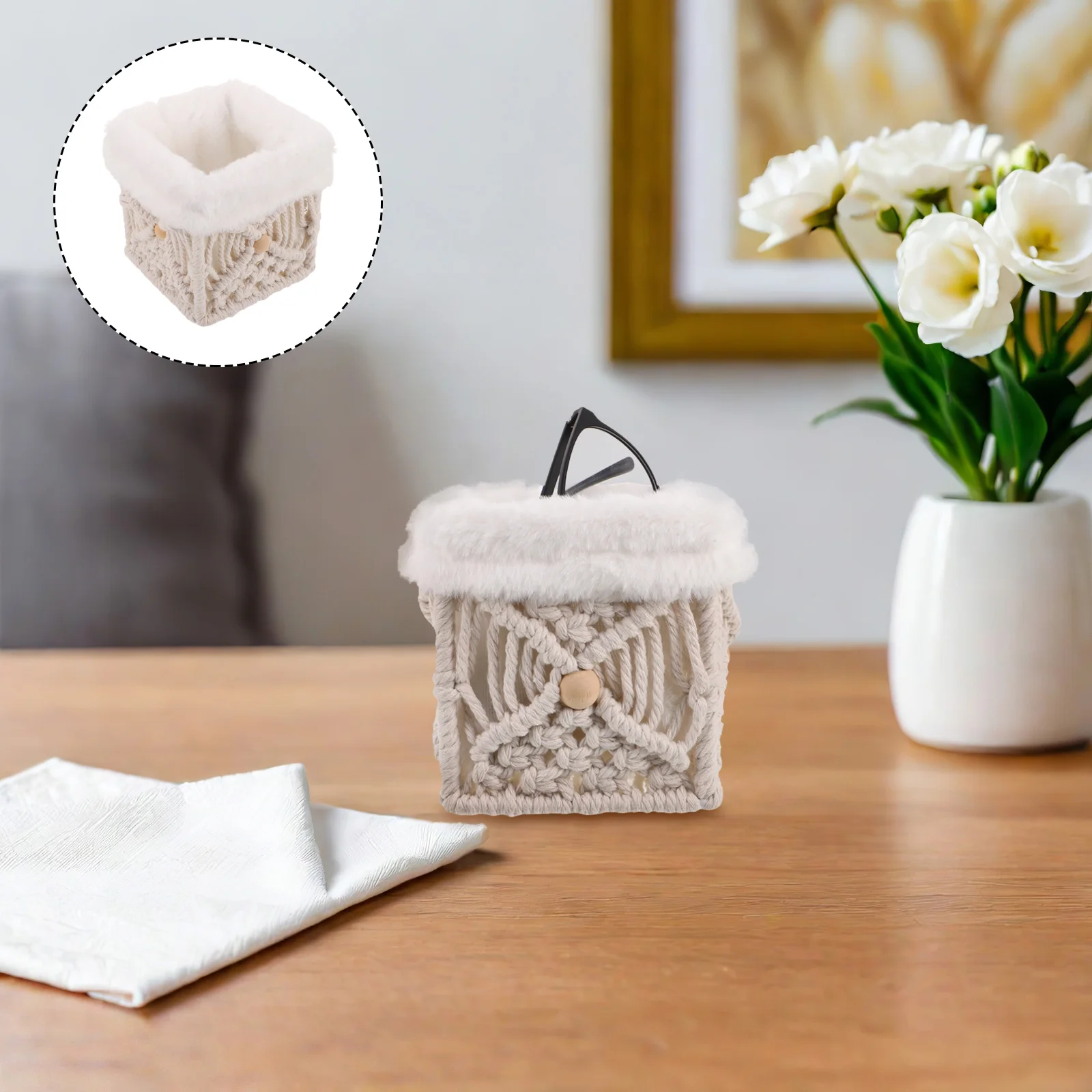 

Bedside Table Glasses Storage Box Eyeglasses Organizer Basket Boho Bag Rack for Desk White Sunglasses Office