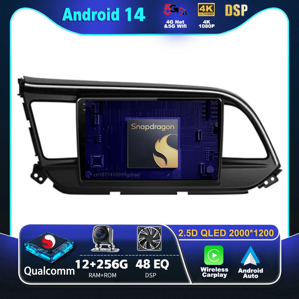 

Android 14 Carplay Car Radio For Hyundai Elantra 6 2018 2019 2020 Multimedia Video Player Navigation GPS Stereo 2Din DVD WIFI+4G