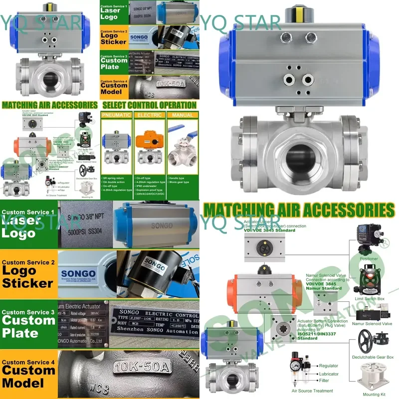 for 150LB 3 Way 3 inch DN80 Stainless Steel 304 T Port Socket Weld Ball Valve for Pneumatic Actuator with Double Action and