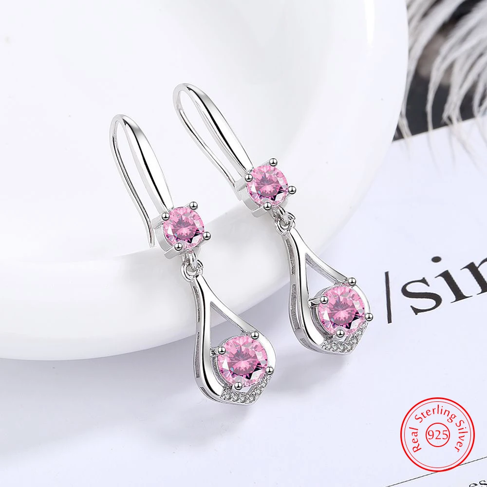 

Pure 925 Sterling Silver Zircon Crystal Jewelry Drop Earrings For Woman Fashion FQL25072