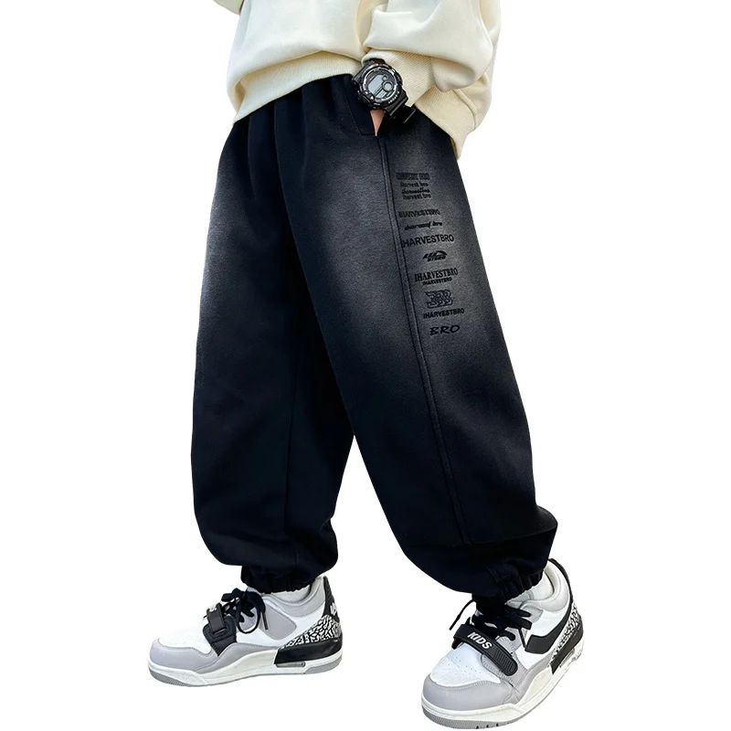 

Loose Style Child Black Gradient Sports Pants For Boys Casual Spring Trousers With Letter Print Teenage Kids Fashion Sweatpants