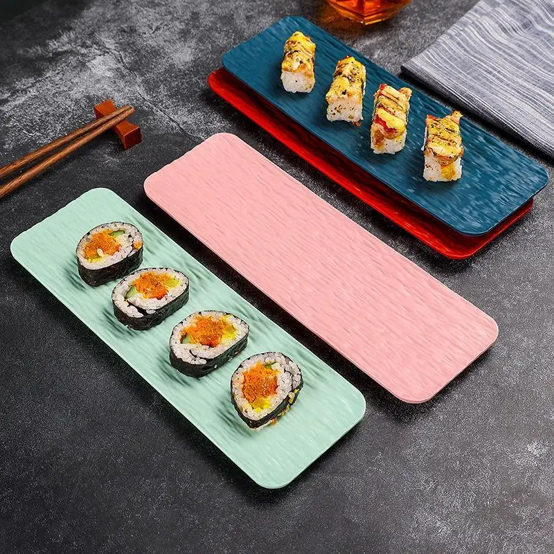 Reusable Melamine Long Sushi Platters Textured Surface Break Resistant For Japanese Restaurant Home Sushi Parties