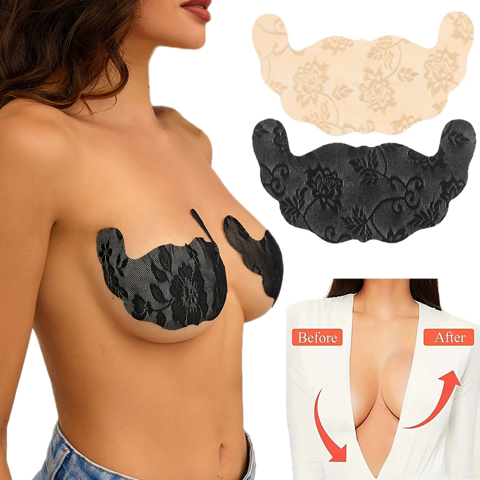 

2 Pairs Women U Shape Lace Invisible Sticky Bra Disposable Chest Sticker Nipple Cover Pasties Push Up Breast Lift Boob Tape