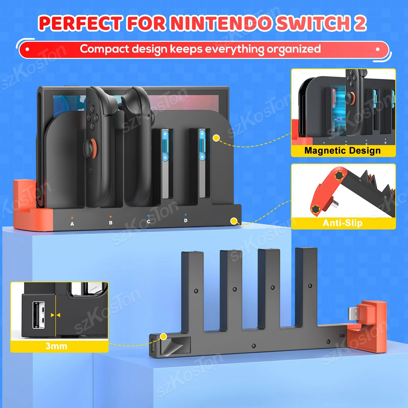 Stacja ładująca do kontrolerów Switch 2, szybka ładowarka z wskaźnikiem LED do kontrolerów, akcesoria do gier Switch2 — zdjęcie produktu 2