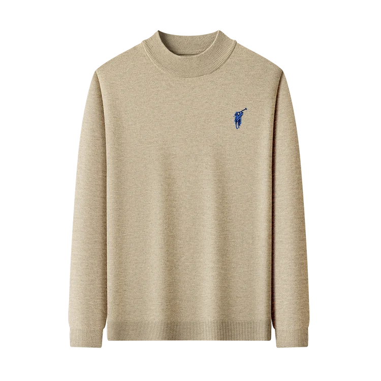 

New Men's Semi High Neck Sweater, Autumn and Winter Business Thick Knit Sweater with Cotton Wool Base